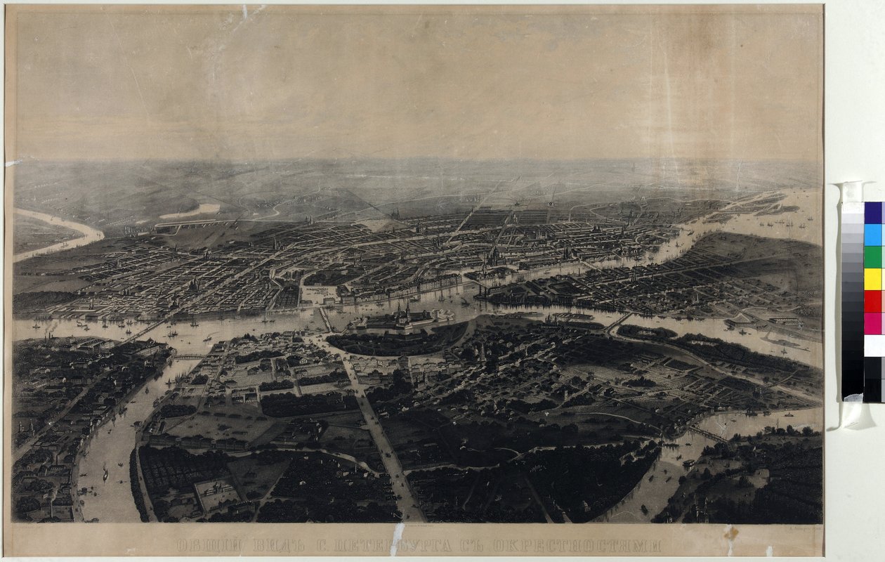 Panorama de São Petersburgo e da área circundante à vista da ave - Iosif Iosifovich Charlemagne (1824-1870). Aquatint, Segunda Metade do cen... Museu Estadual de História de São Petersburgo de Joseph Jossifovich Charlemagne