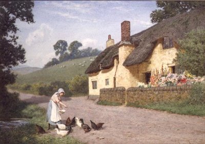 Uma casa de campo Devonshire (aguarela) de Joseph Kirkpatrick
