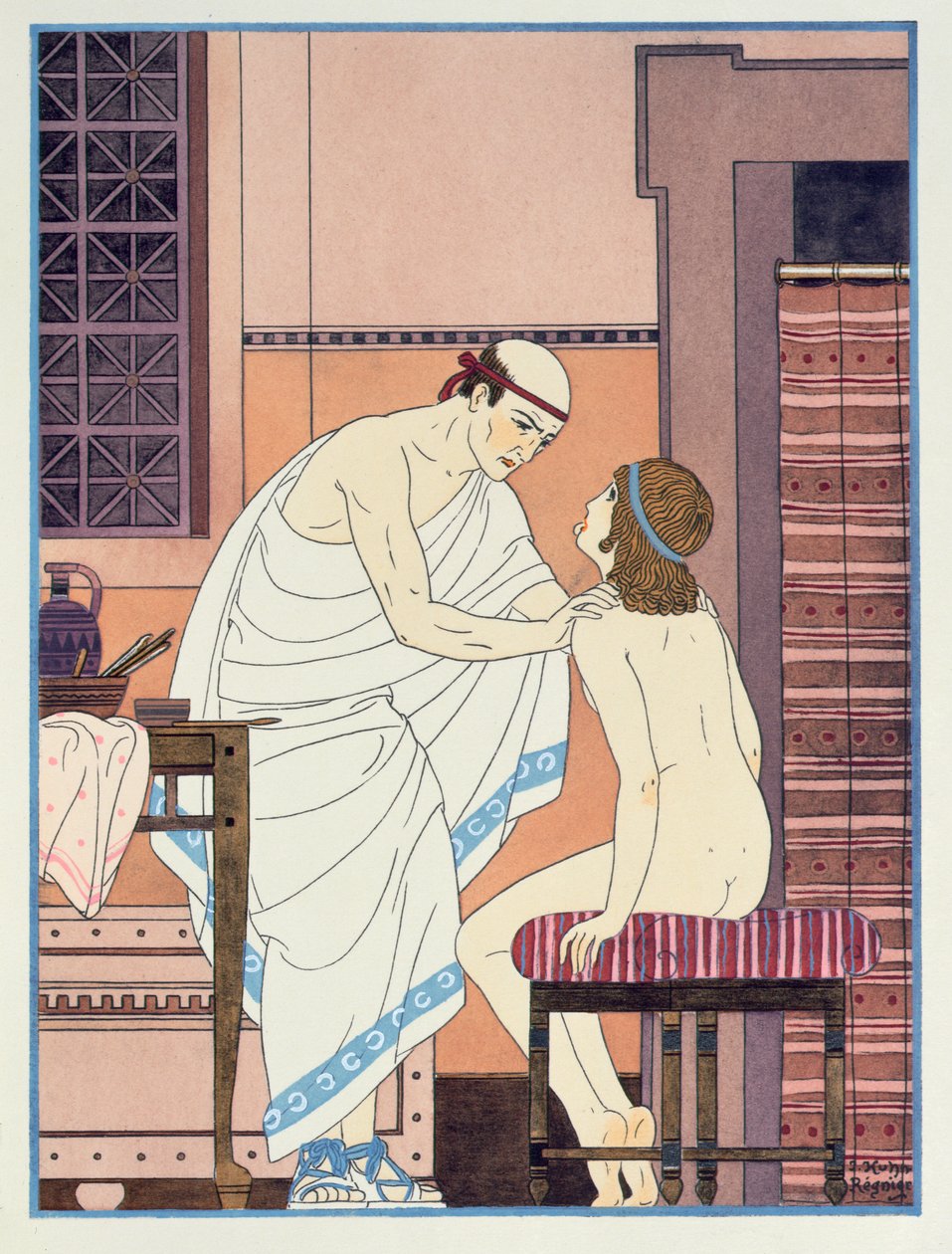 Um exame de garganta, ilustração de &39;The Complete Works of Hipócrates&39;, 1932 de Joseph Kuhn Regnier