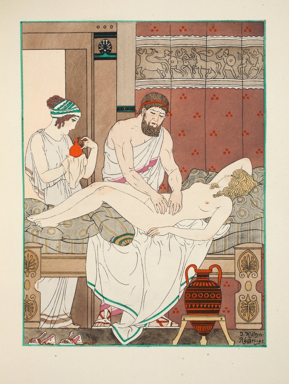 Massagem médica, ilustração de &39;The Works of Hippocrates&39;, 1934 de Joseph Kuhn Regnier
