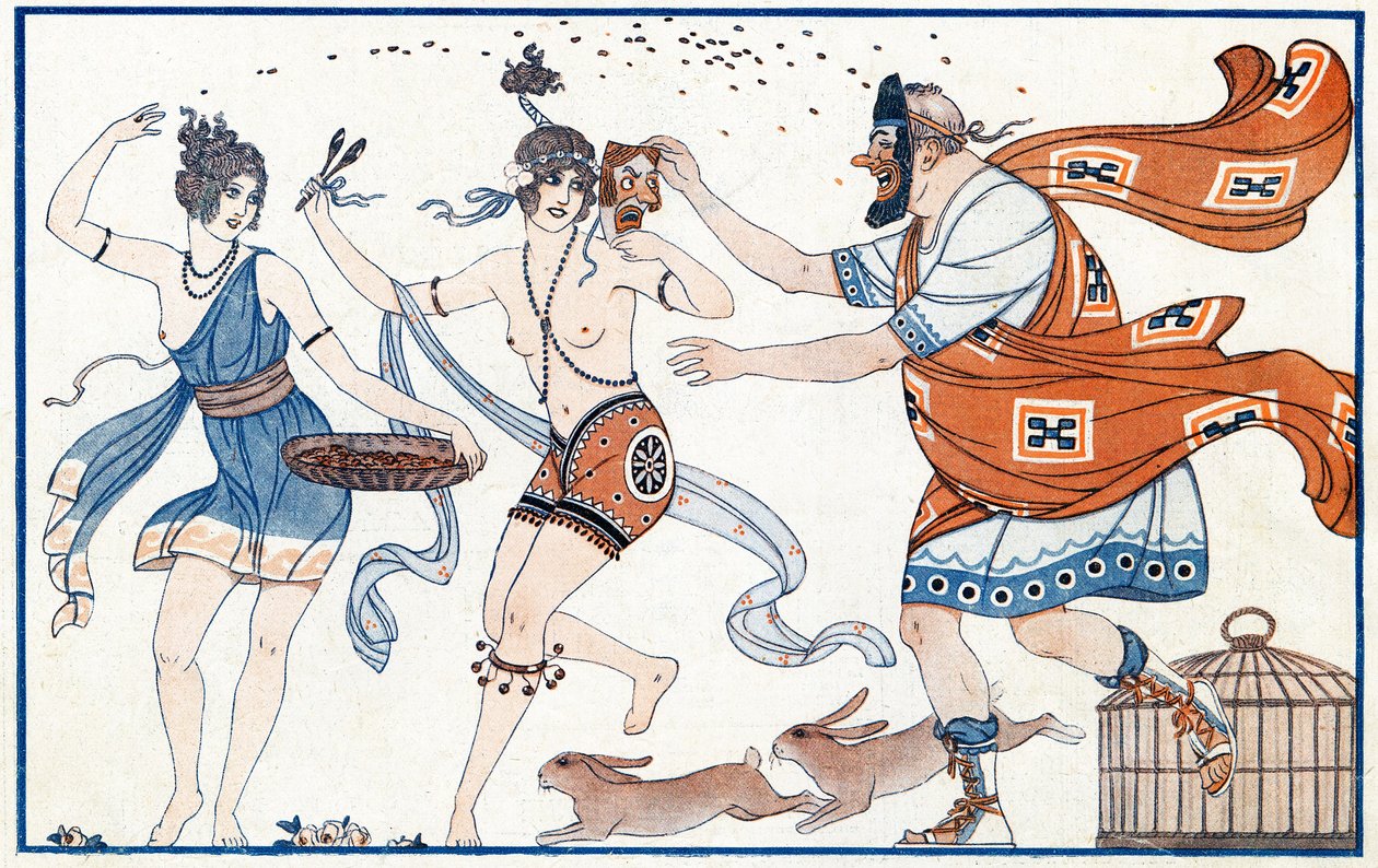 Mischiefs in Frescos, o Carnaval de Pompei - ilustração da Vie Vie Parisienne, 1923 de Joseph Kuhn Regnier