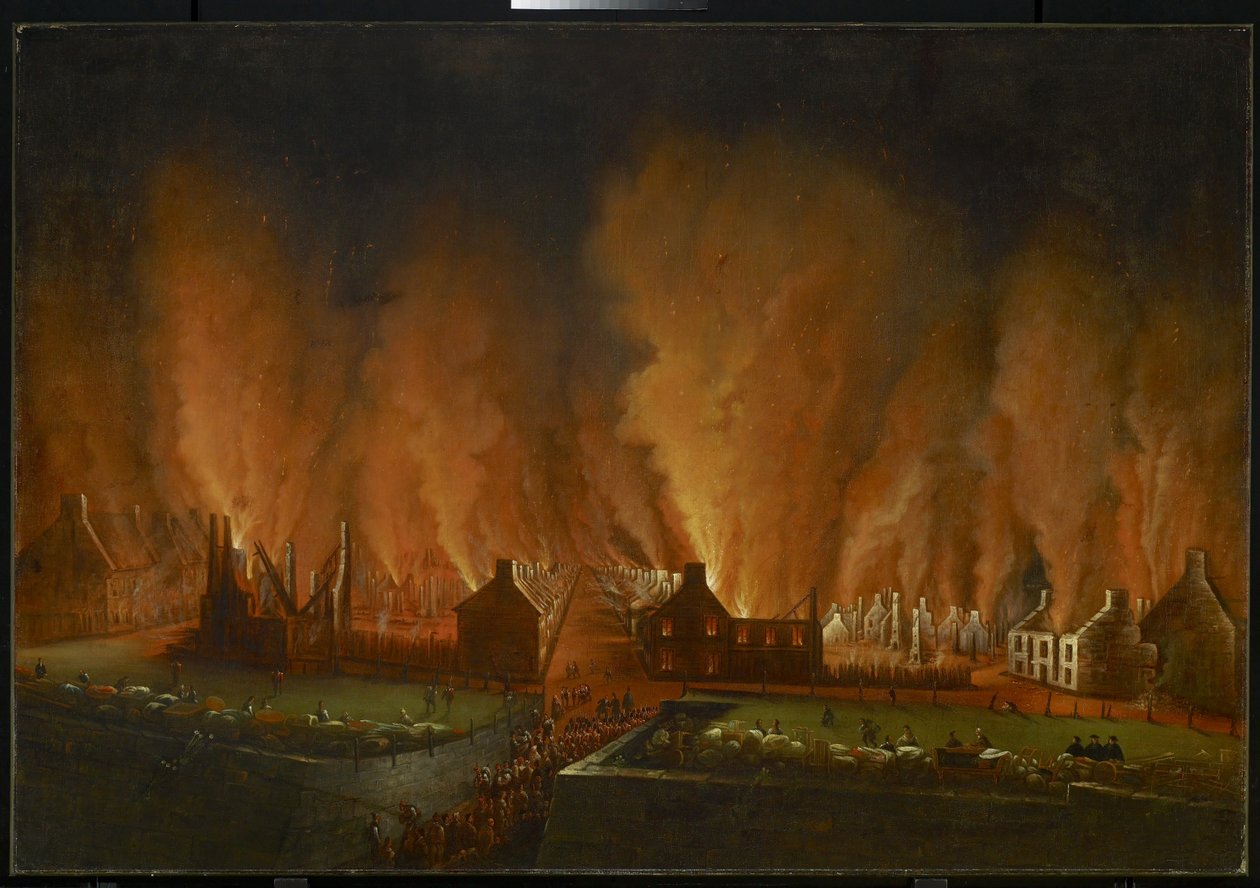 O fogo no bairro de Saint-Jean, visto para o oeste, 1848 de Joseph Légaré