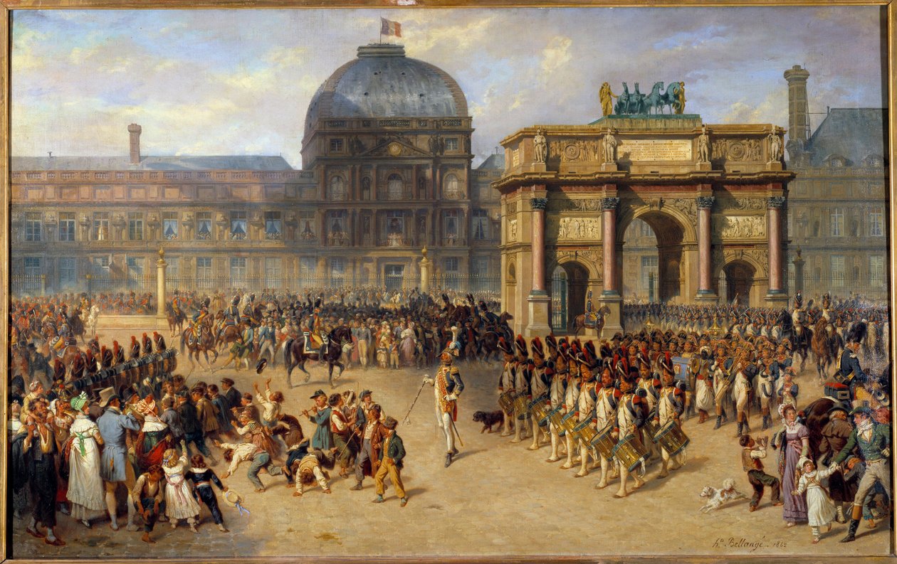 Um Dia de Revisão Sob o Império (1810) Pintura de Joseph Louis Hippolyte Bellange (1800-1866) e Adrien Dauzats (1804-1868) 1862 Sol. 1,01x1,61 m de Joseph Louis Hippolyte Bellange