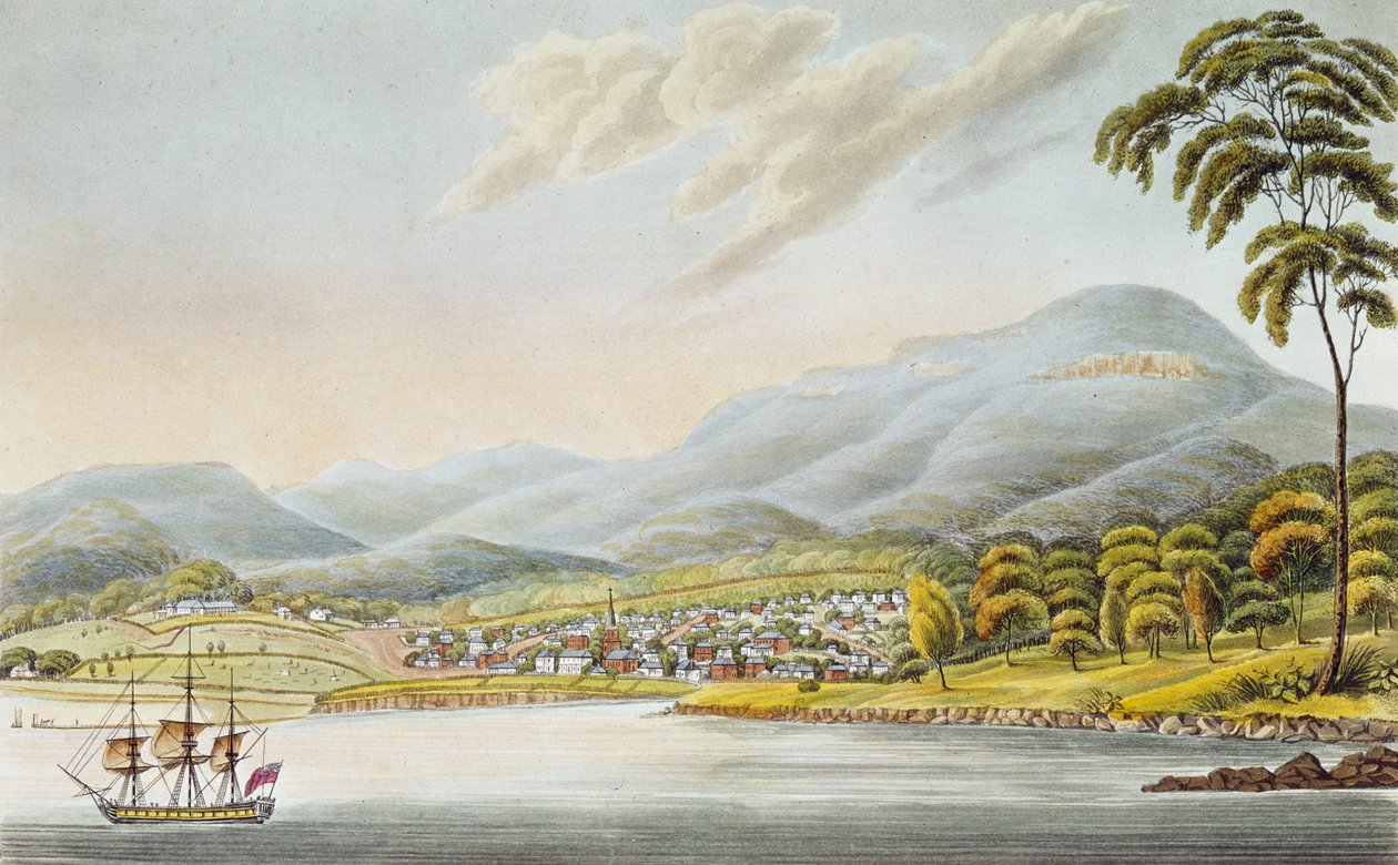 Vista da cidade de Hobart, 1824 de Joseph Lycett