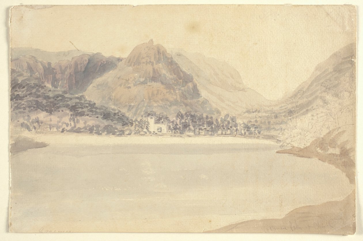 Grassmere Lake and Church (aguarela sobre lápis sobre papel) de Joseph Mallord William (attr.to) Turner