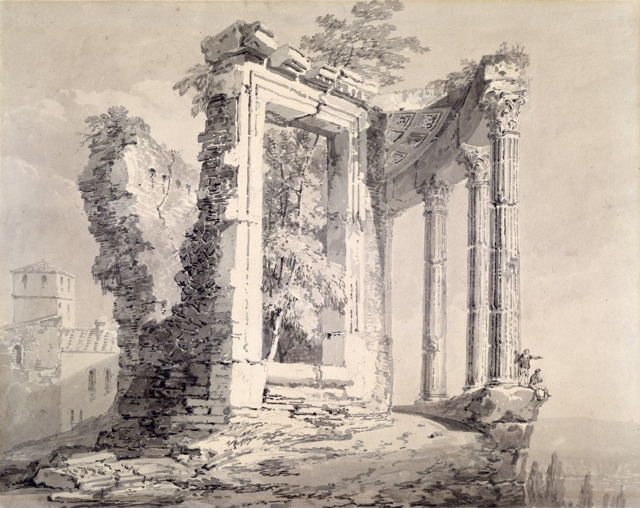 Templo da Sibila, Tivoli (lápis e aquarela sobre papel) de Joseph Mallord William (attr.to) Turner