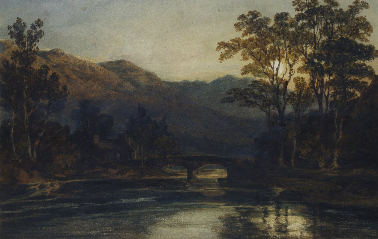 Uma ponte sobre um rio ao luar, 1798 de Joseph Mallord William Turner