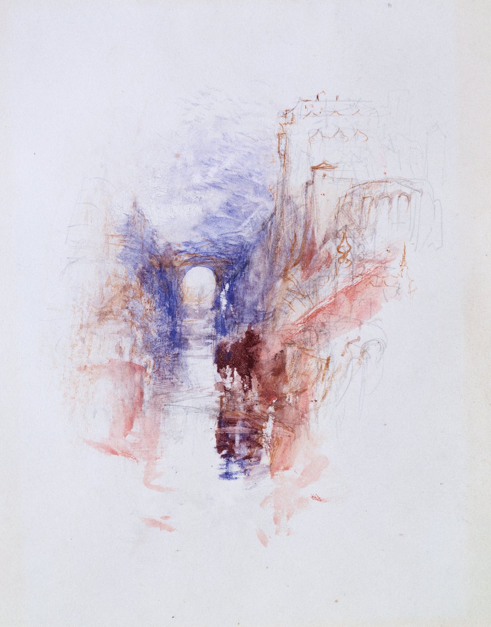 Um castelo italiano acima de um rio, c.1827 de Joseph Mallord William Turner