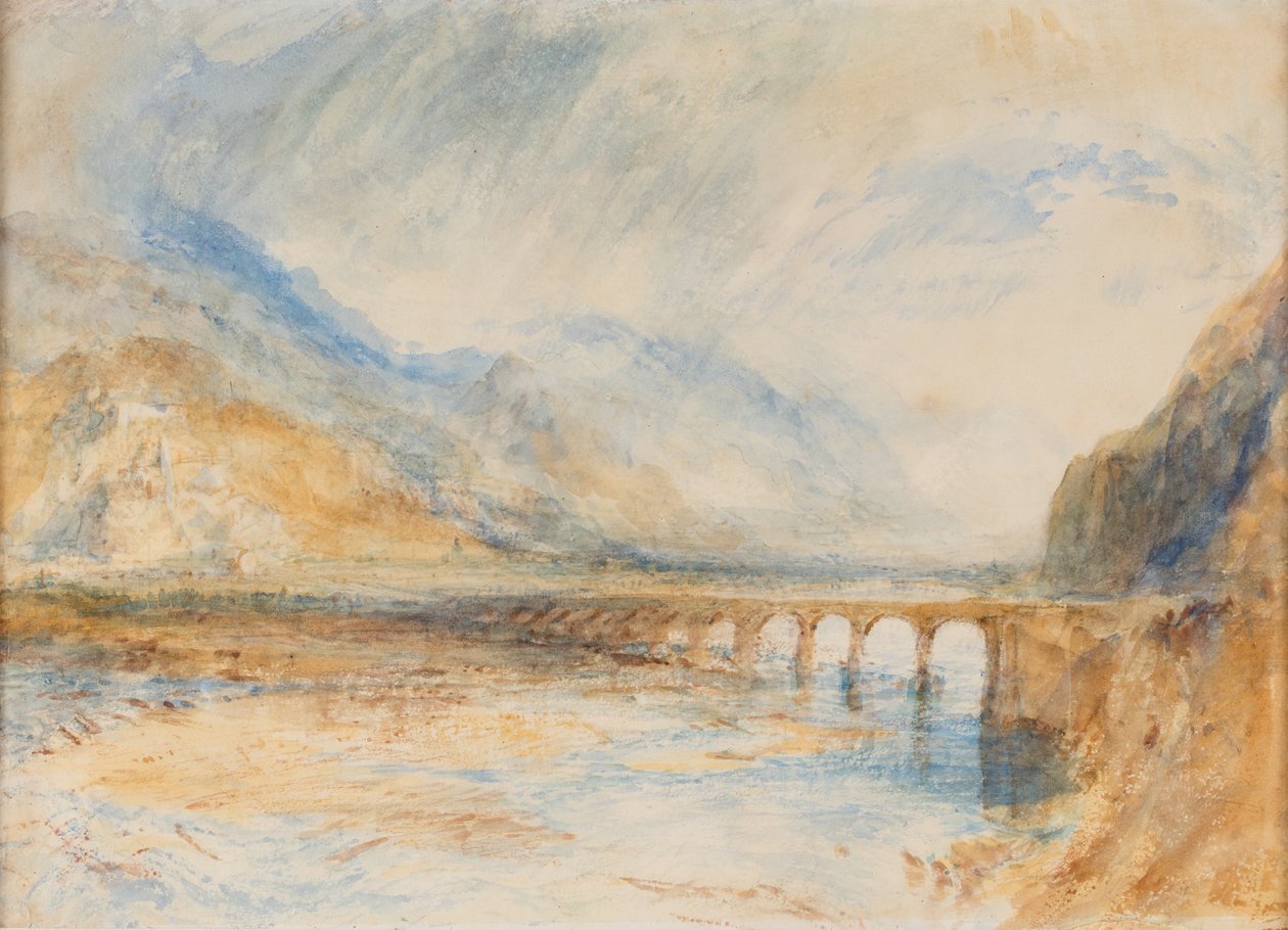 Bellinzona - A ponte sobre o Ticino, c.1843 (aguarela sobre papel) de Joseph Mallord William Turner