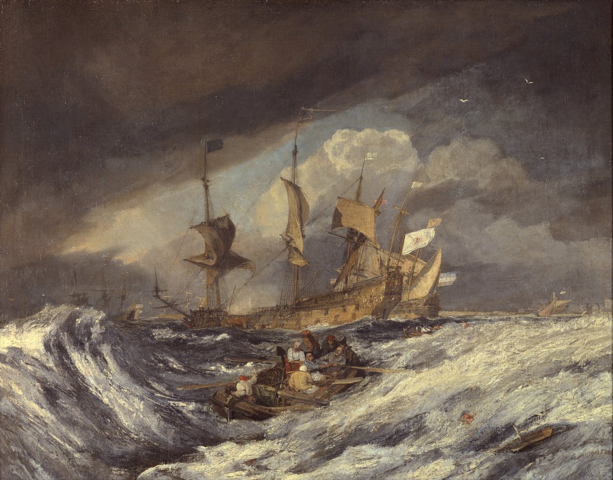 Barcos que levam âncoras para os homens de guerra holandeses, c.1804 de Joseph Mallord William Turner