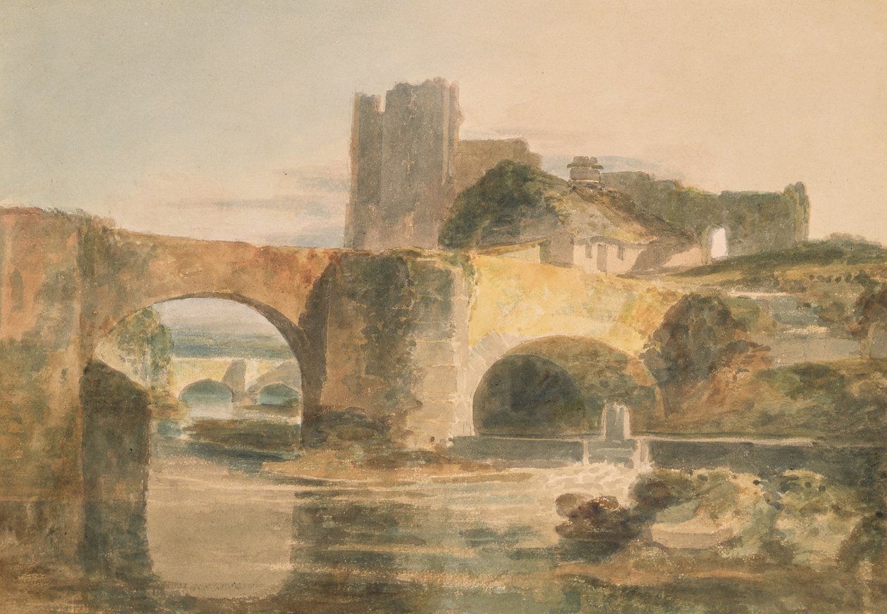 Ponte e Castelo de Brecon, c.1795 (aguarela sobre papel) de Joseph Mallord William Turner