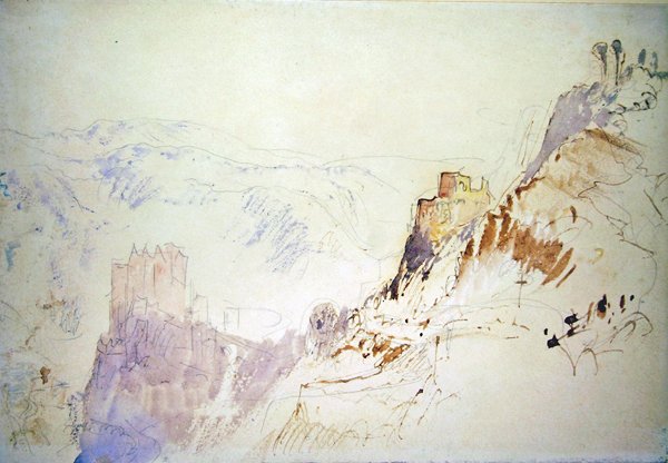Burg Eltz do Norte (lápis, caneta e tinta vermelha, aguarela e cor de corpo sobre papel) de Joseph Mallord William Turner