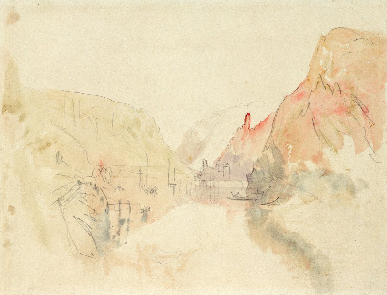 Castelo de Traben-Trarbach no Mosela, c.1844 (lápis e aquarela sobre papel) de Joseph Mallord William Turner