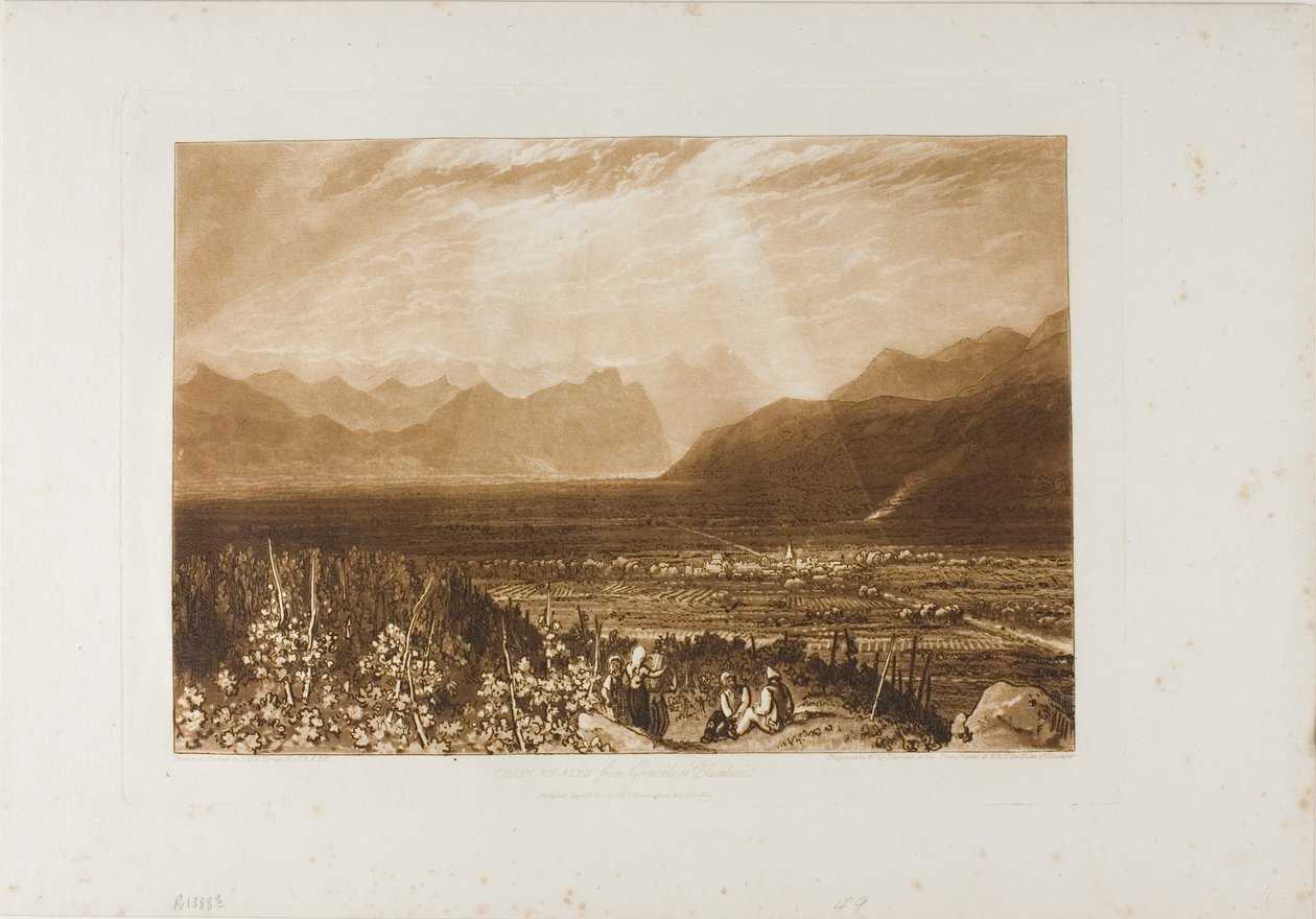 Cadeia de Alpes de Grenoble a Chamberi, placa 40 do Liber Studiorum de Joseph Mallord William Turner