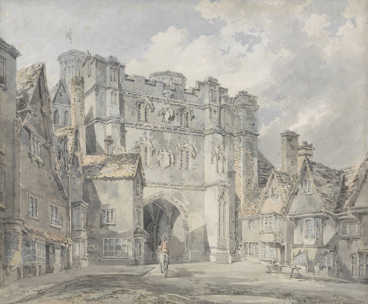 Porta da igreja de Christ, Canterbury, 1793-94 (wc no papel) de Joseph Mallord William Turner