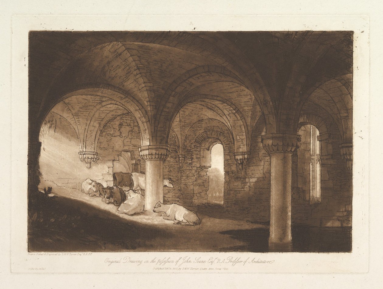 Cripta da abadia de Kirkstall Liber Studiorum, parte VIII, placa 39, 11 de fevereiro de 1812. de Joseph Mallord William Turner