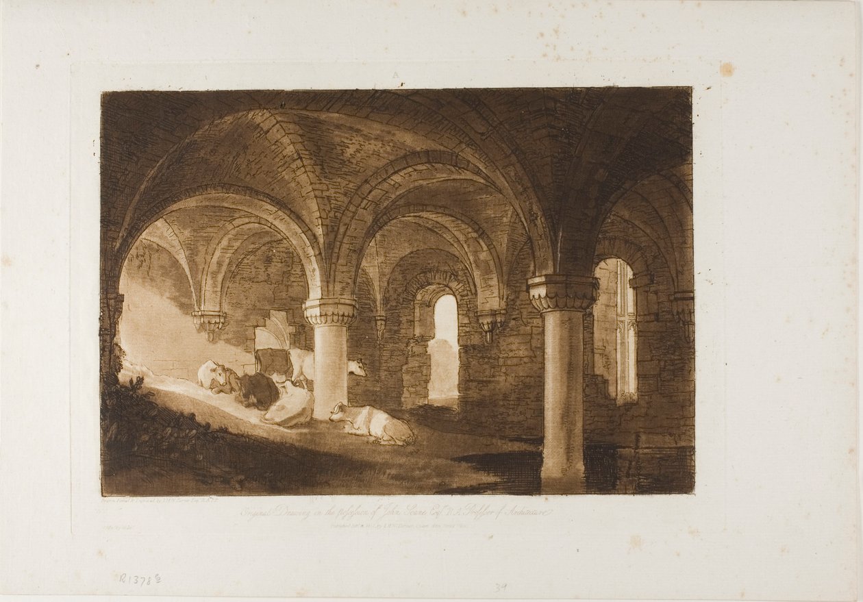 Cripta da Abadia de Kirkstall, placa 39 de Liber Studiorum de Joseph Mallord William Turner