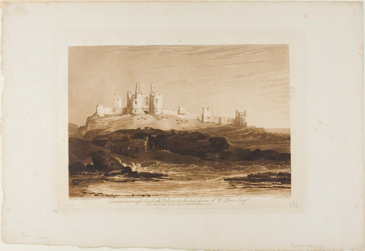 Castelo de Dunstanborough, placa 14 do Liber Studiorum de Joseph Mallord William Turner