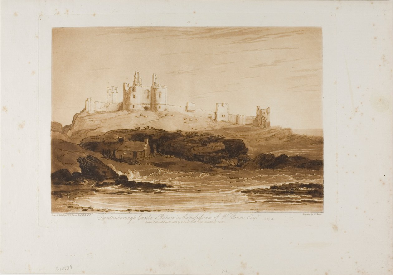 Castelo de Dunstanborough, placa 14 do Liber Studiorum de Joseph Mallord William Turner