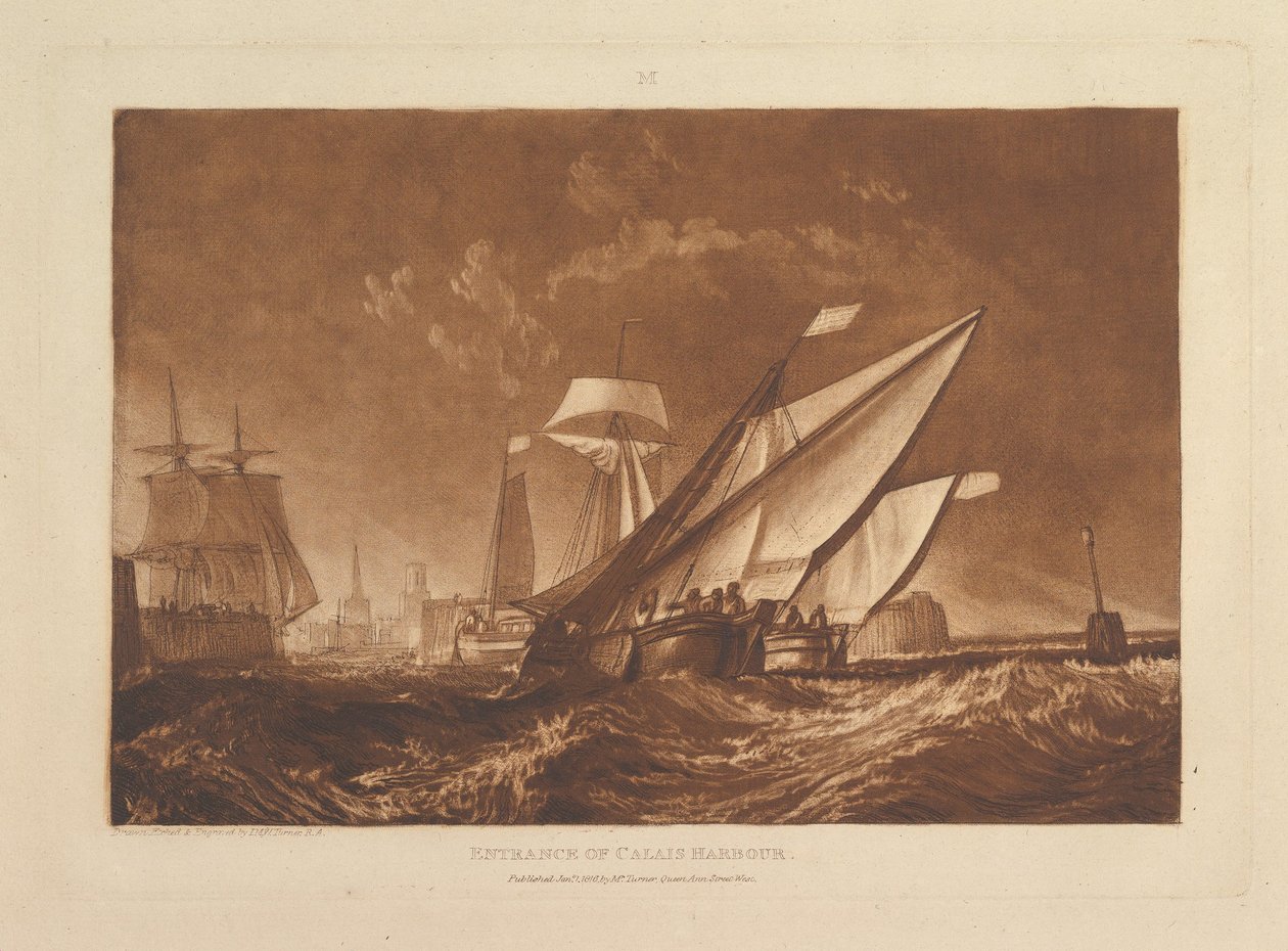 Entrada do porto de Calais, Liber Studiorum, parte XI, placa 55, 1º de janeiro de 1816. de Joseph Mallord William Turner