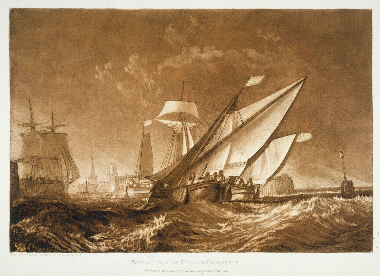 F.55.I Entrada ao Porto de Calais, do &39;Liber Studiorum&39;, gravado pelo artista, 1816 de Joseph Mallord William Turner
