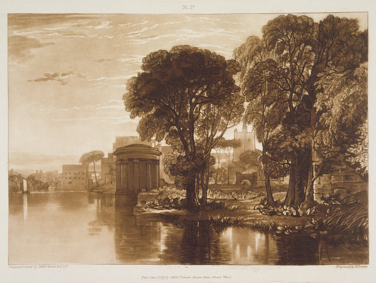 F.63.I Isleworth, do &39;Liber Studiorum&39;, gravado por Henry Dawe, 1819 de Joseph Mallord William Turner