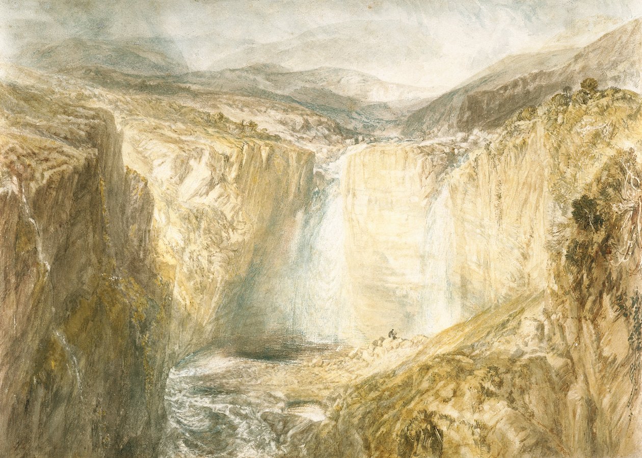 Fall Of The Tees, Yorkshire (aguarela sobre lápis em papel de tecido não branco) de Joseph Mallord William Turner