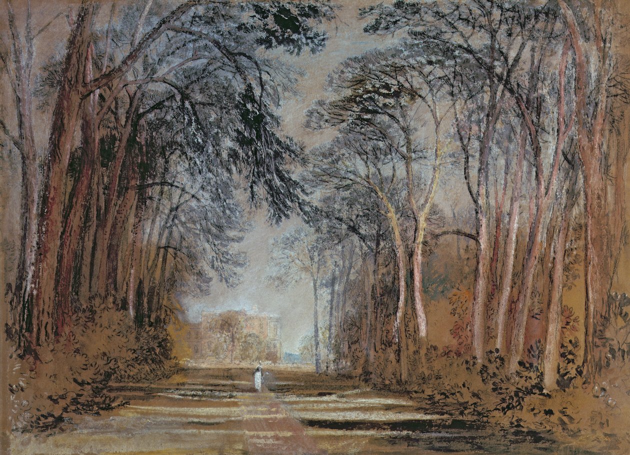 Farnley Avenue, Farnley Hall, Yorkshire (lápis, giz, aquarela, guache e água) de Joseph Mallord William Turner