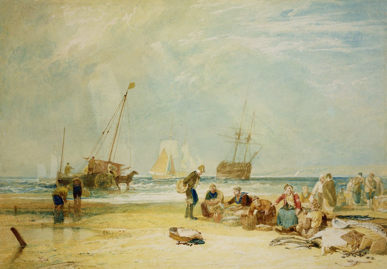 Fishmarket nas areias, Hastings (wc) de Joseph Mallord William Turner
