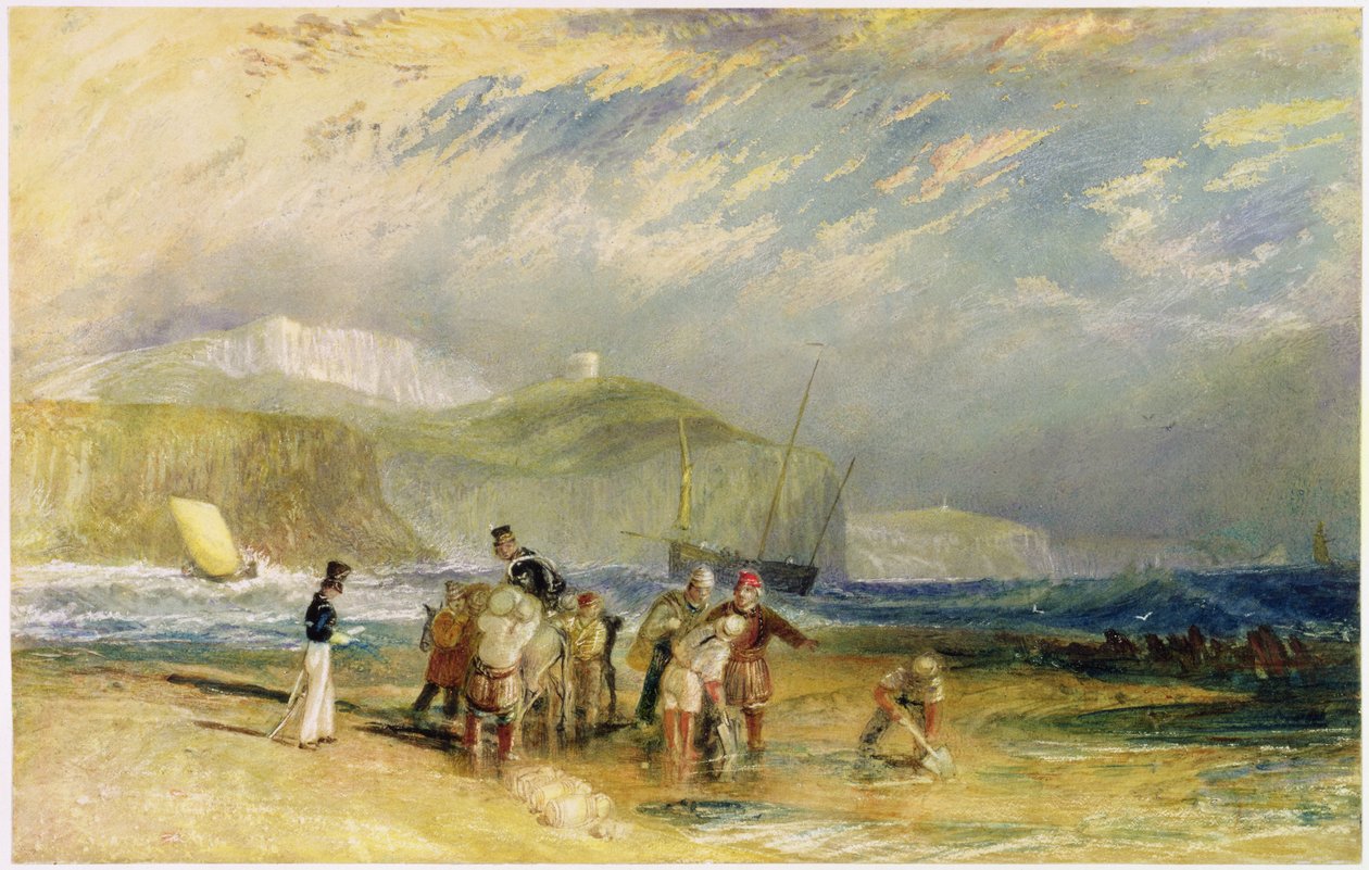 Folkestone Harbour e Coast to Devon, c.1830 (wc e guache sobre papel) de Joseph Mallord William Turner