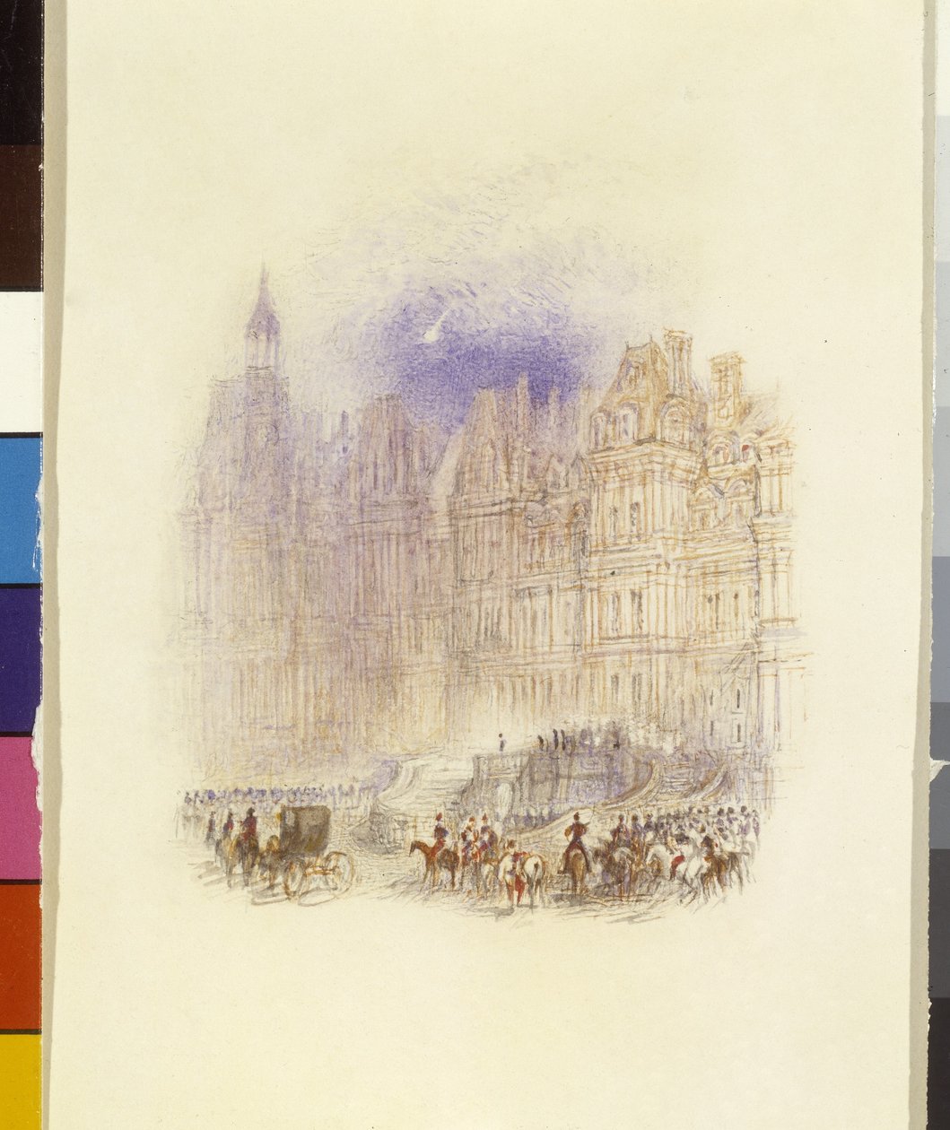 Fontainebleau: A Partida de Napoleão (aguarela reforçada com caneta e tinta vermelha sobre papel branco) de Joseph Mallord William Turner