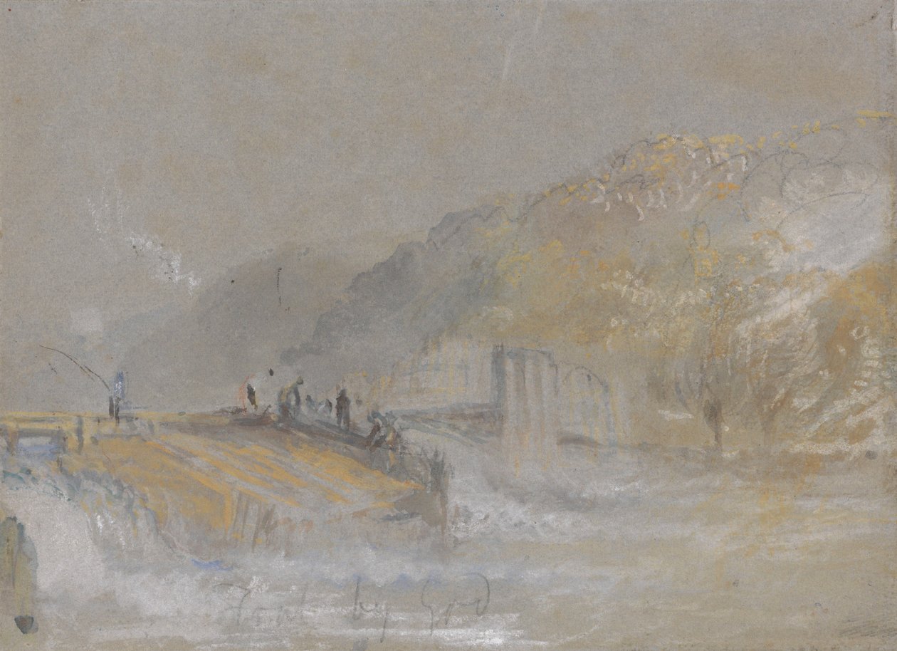 Foul by God: paisagem fluvial com pescadores a pescar de um açude de Joseph Mallord William Turner