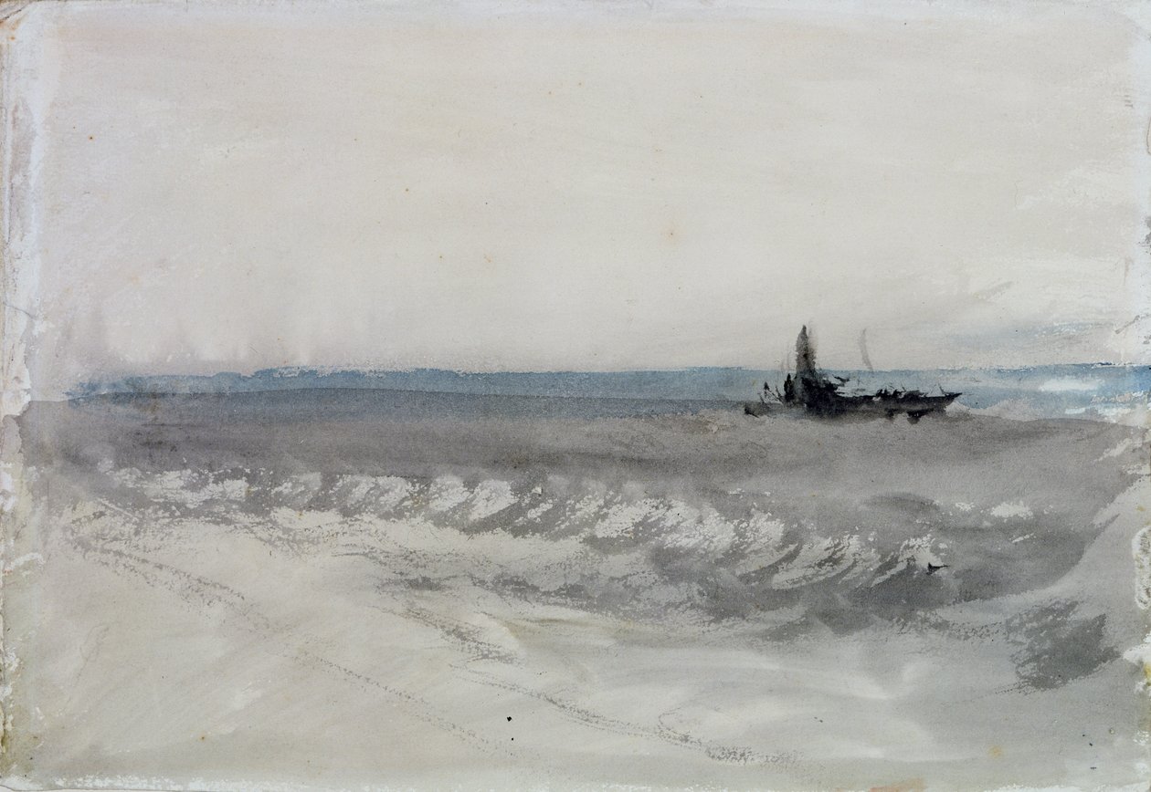 Mar Cinzento, Barco Correndo em Terra, c.1840 (aquarela sobre papel) de Joseph Mallord William Turner