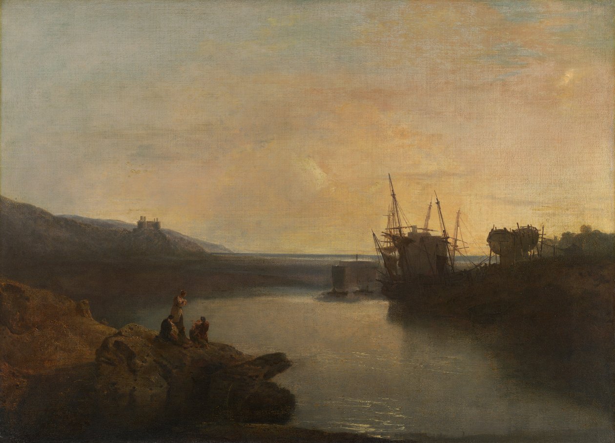 Castelo Harlech, de Tygwyn Ferry, Crepúsculo da Noite de Verão [1799, Royal Academy of Arts, Londres, catálogo da exposição] de Joseph Mallord William Turner