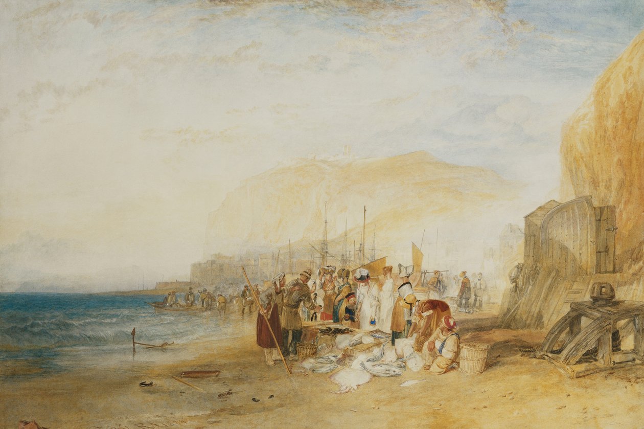 Hastings: Mercado de Peixe nas Areias, Manhã cedo, 1822 de Joseph Mallord William Turner