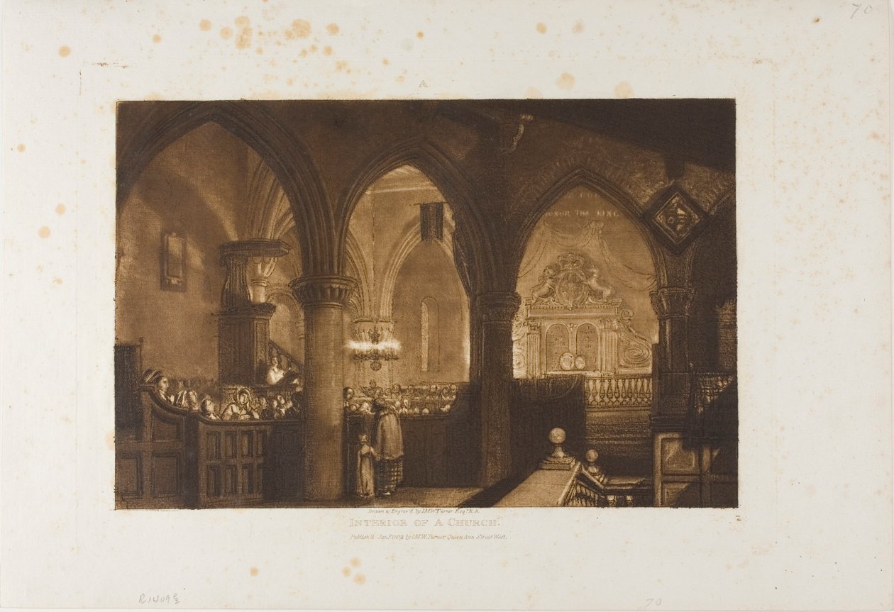 Interior de uma Igreja, placa 70 de Liber Studiorum de Joseph Mallord William Turner
