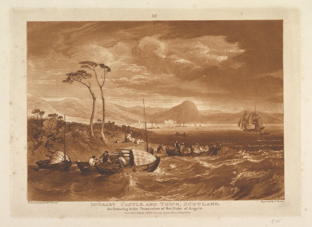 Inverary Castle and Town, Escócia Liber Studiorum, parte XIII, placa 65, 1 de janeiro de 1816. de Joseph Mallord William Turner