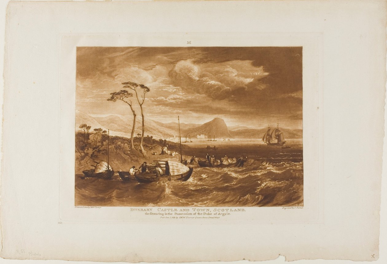 Castelo e cidade de Inveraray, placa 65 do Liber Studiorum de Joseph Mallord William Turner