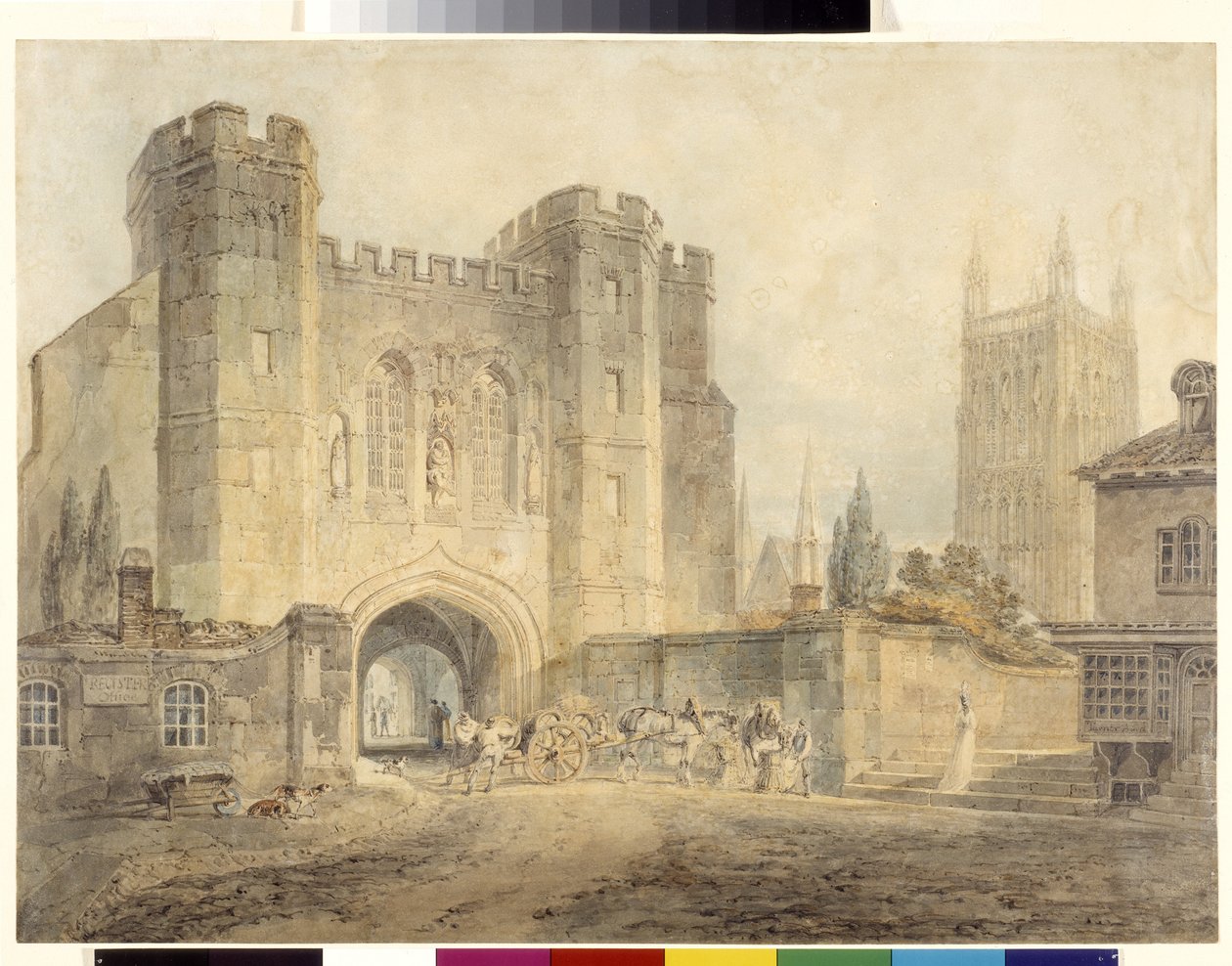 Porta do Rei Edgar, Worcester (aguarela sobre lápis em papel branco) de Joseph Mallord William Turner
