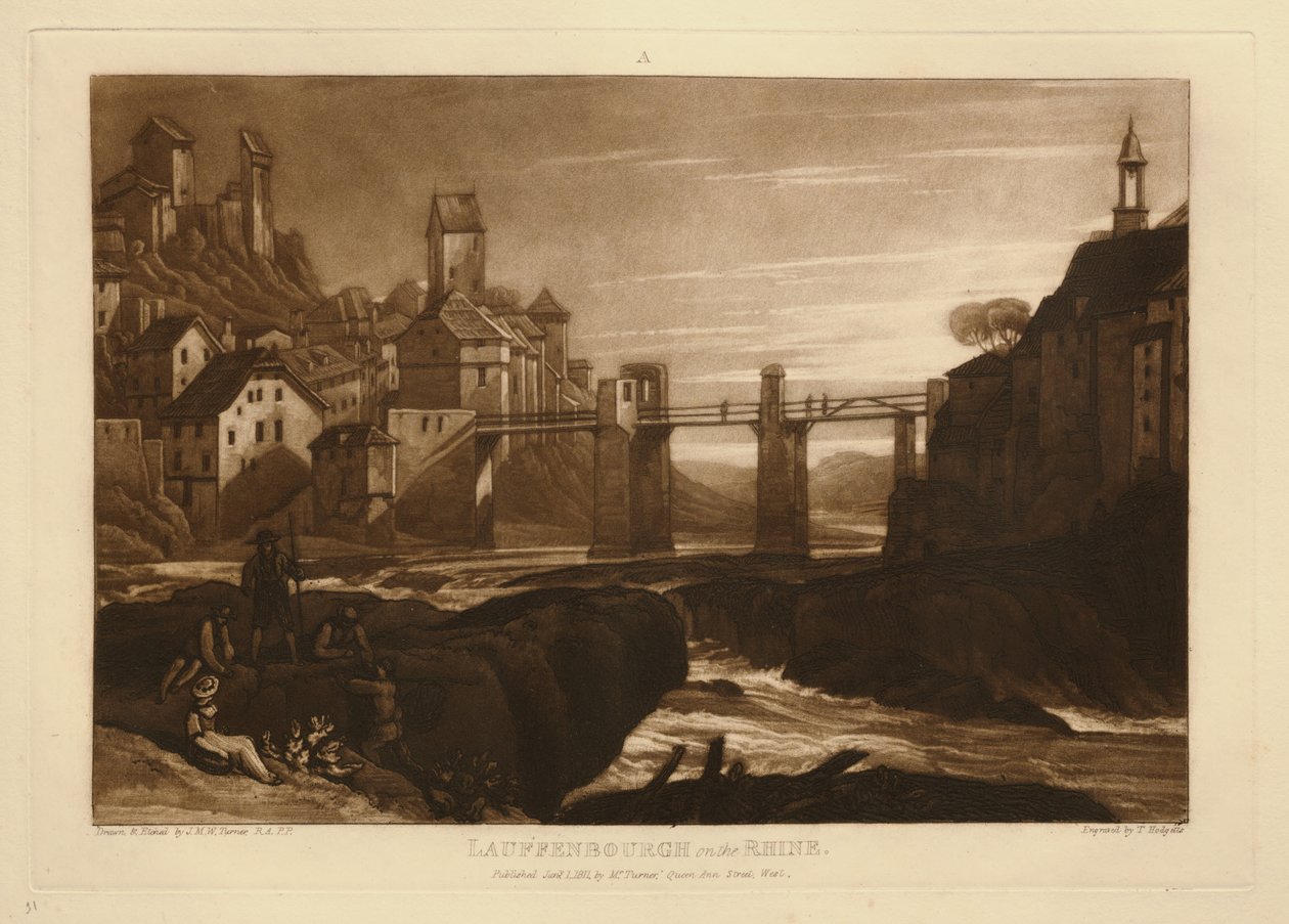 Laufenburg no Reno de Joseph Mallord William Turner