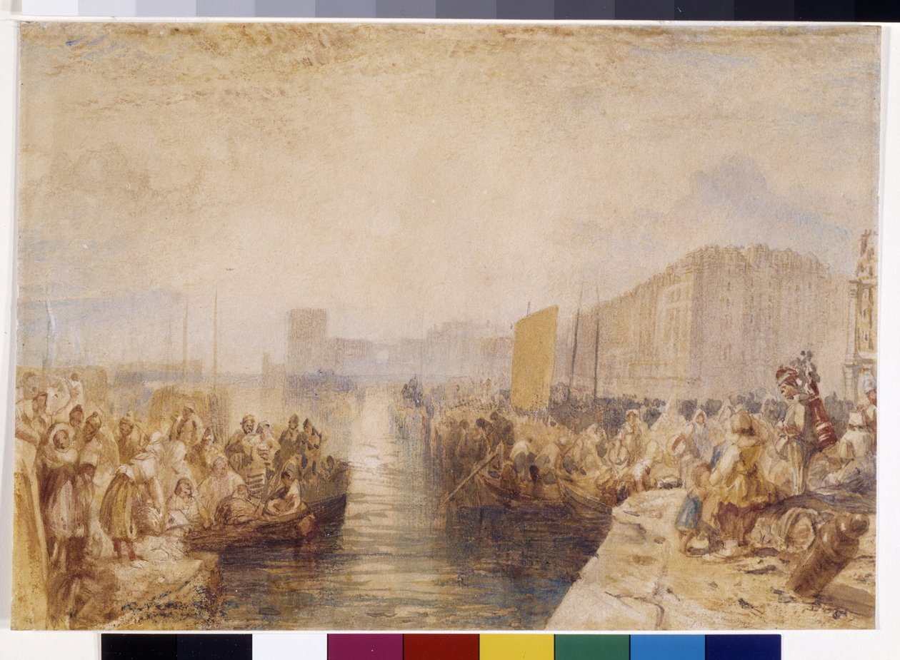 Le Havre: Pôr-do-sol (aguarela reforçada com caneta e tinta vermelha sobre papel branco) de Joseph Mallord William Turner