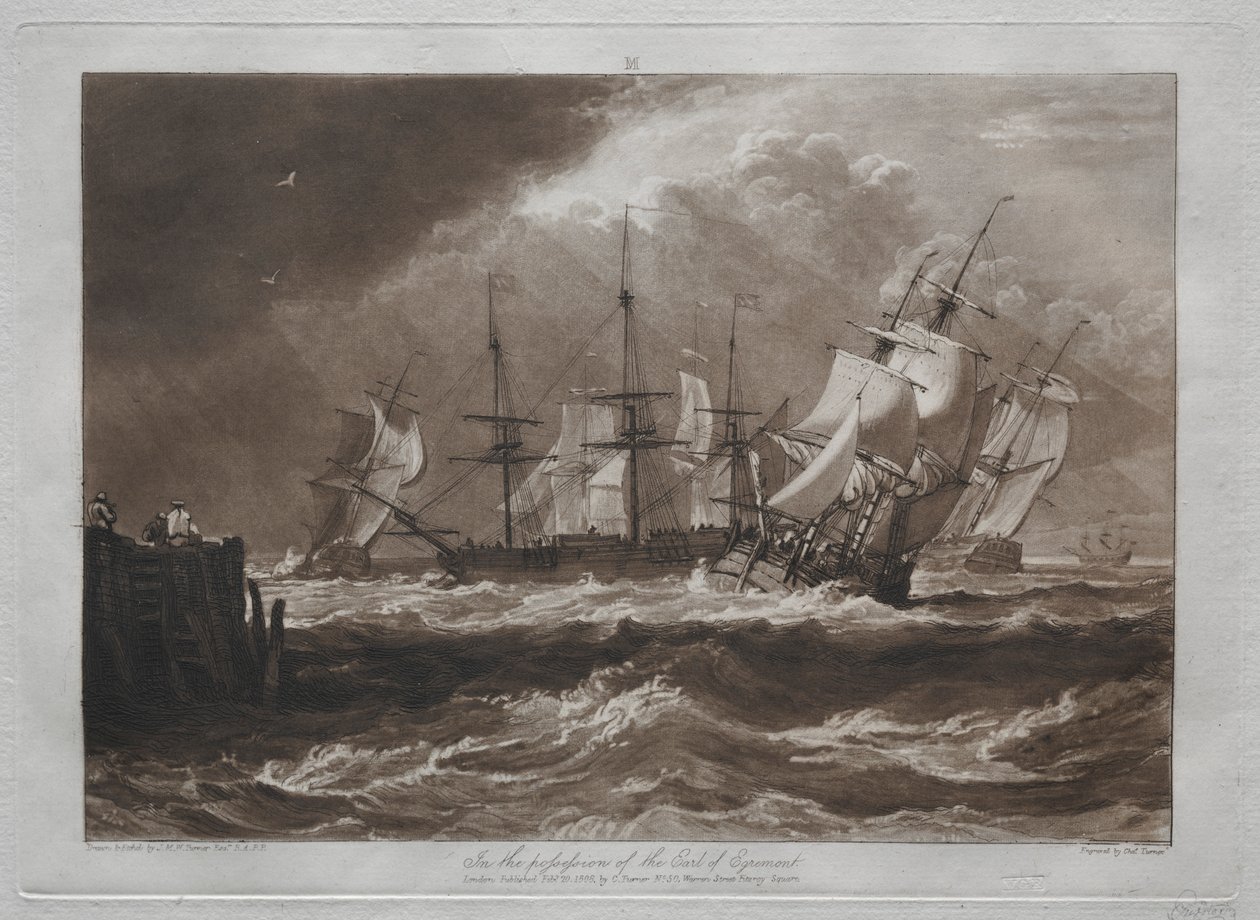 Liber Studiorum: Navios na brisa. de Joseph Mallord William Turner
