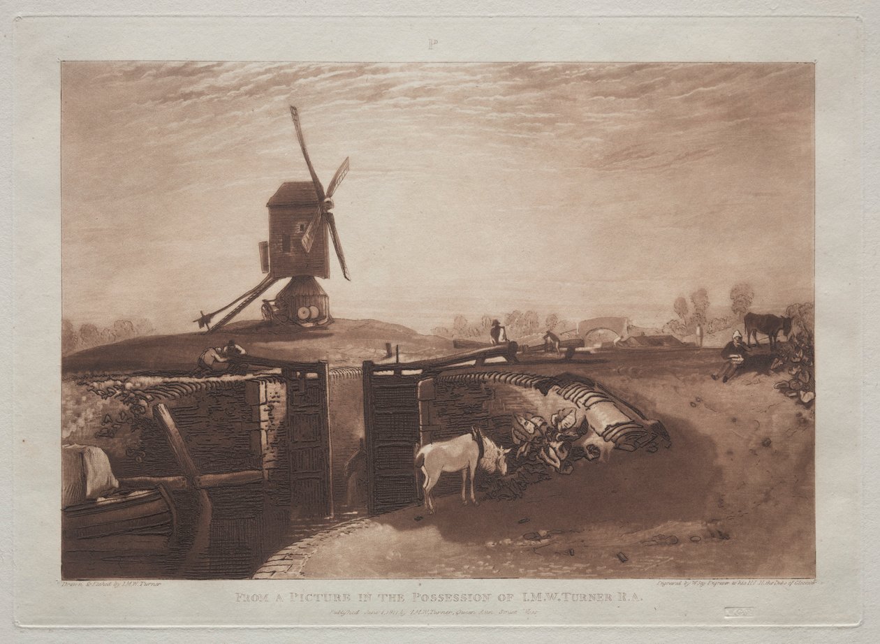 Liber Studiorum: Moinho de Vento e Bloqueio. de Joseph Mallord William Turner