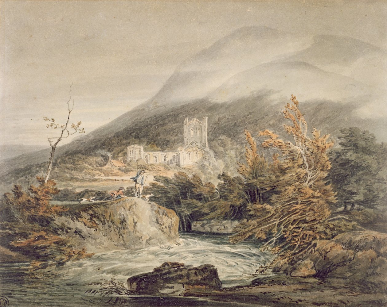 Llanthony Abbey, Monmouthshire, c.1792 (aguarela com caneta e tinta sobre papel branco) de Joseph Mallord William Turner