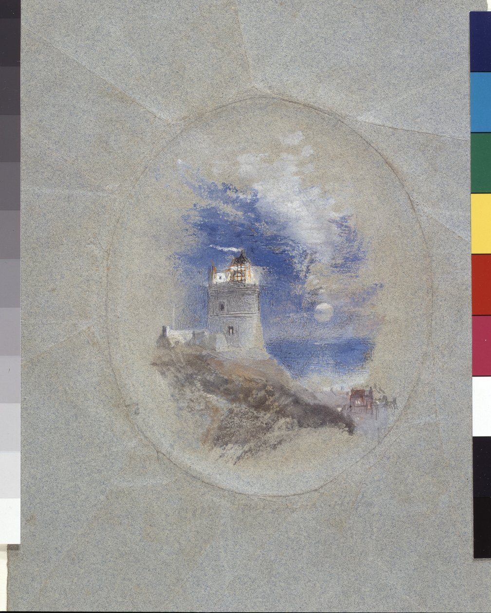 Farol Lowestoffe (guache em papel azul) de Joseph Mallord William Turner
