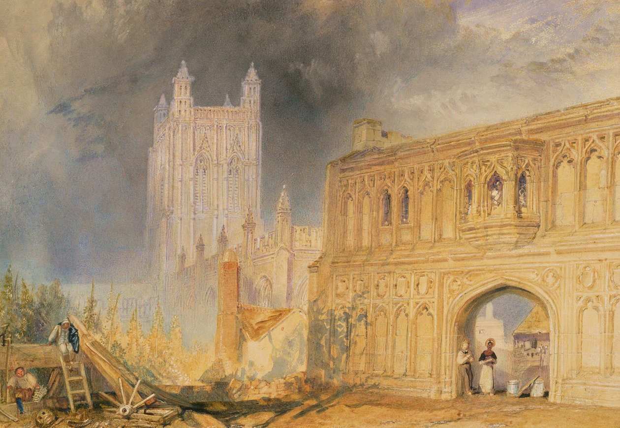 Abadia de Malvern e Portão, Worcestershire, c.1830 (aguarela sobre papel) de Joseph Mallord William Turner