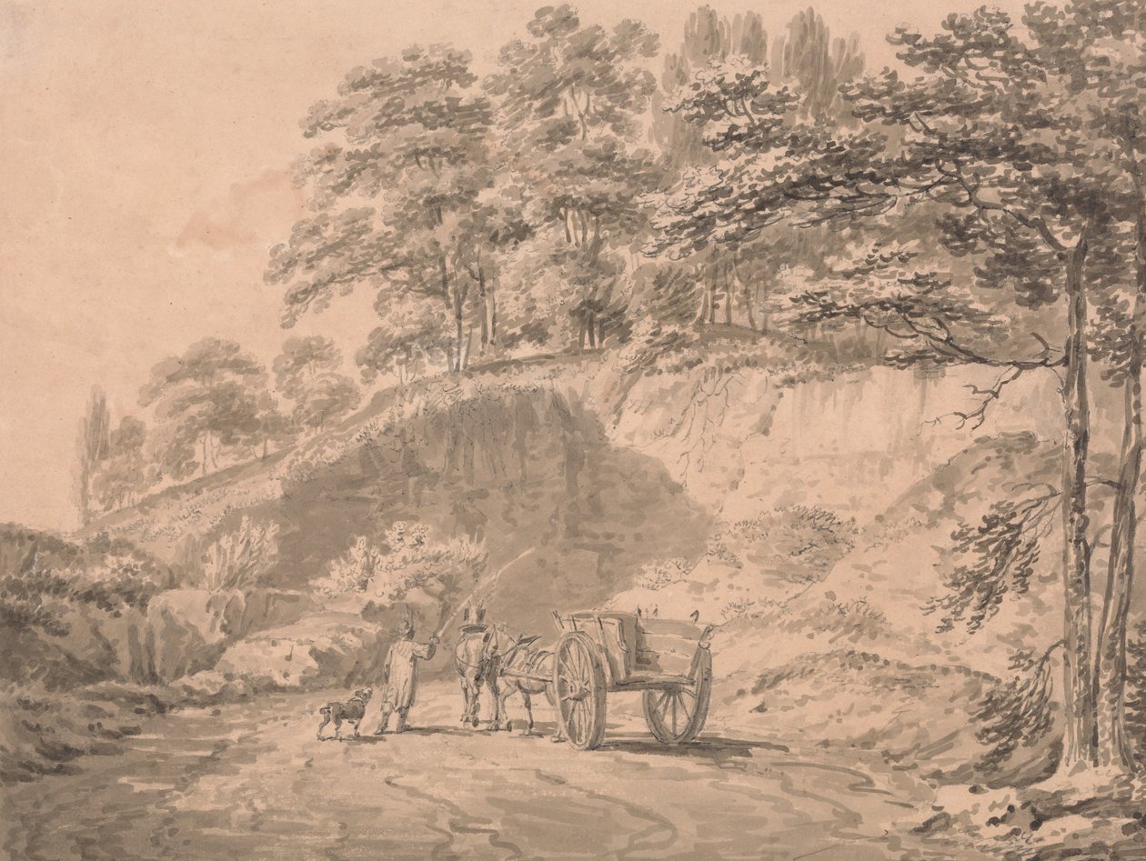Homem com cavalo e carroça a entrar numa pedreira de Joseph Mallord William Turner