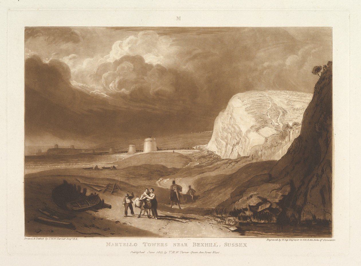 Martello Towers perto de Bexhill, Sussex Liber Studiorum, parte VII, chapa 34, junho de 1811. de Joseph Mallord William Turner