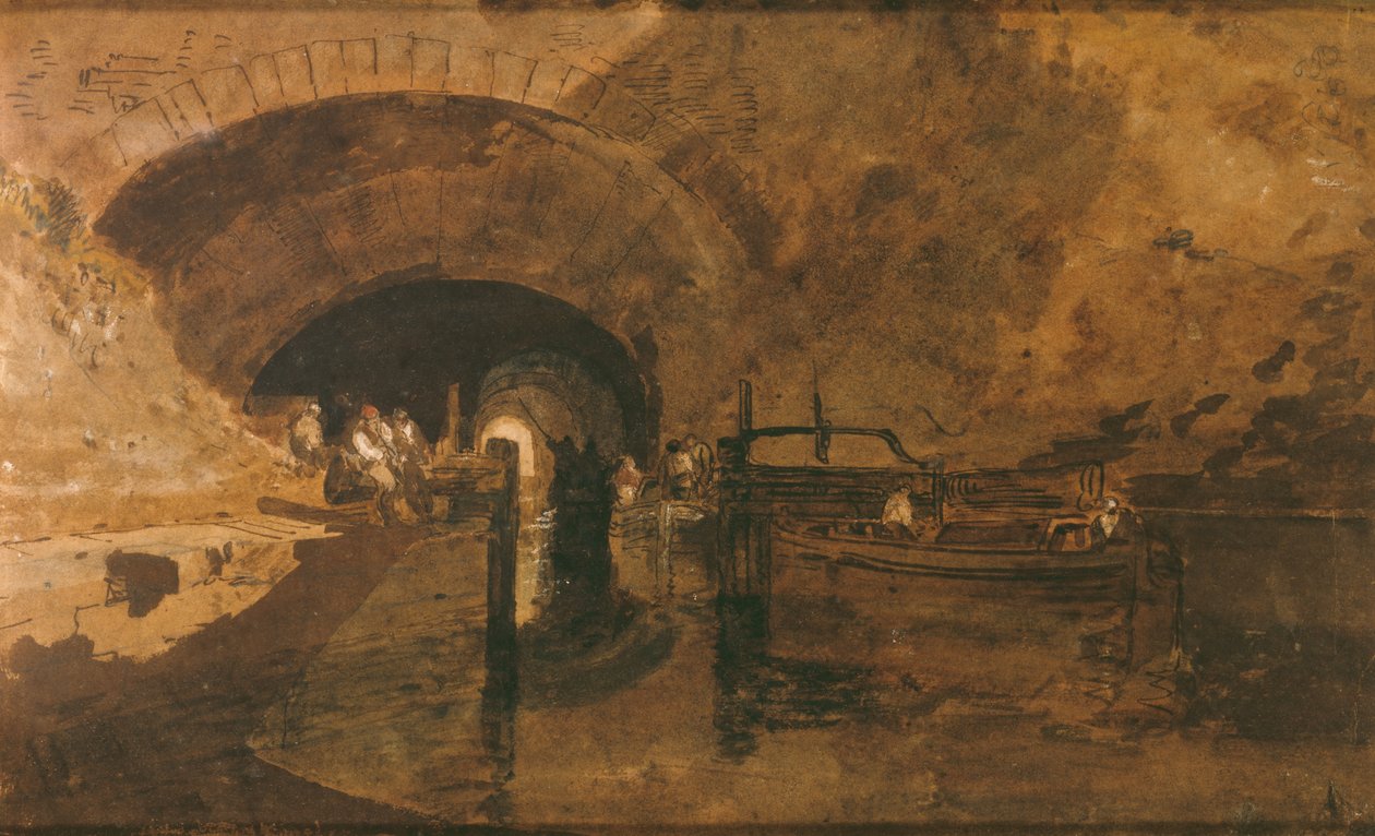 Homens e barcaças na entrada do túnel de Joseph Mallord William Turner