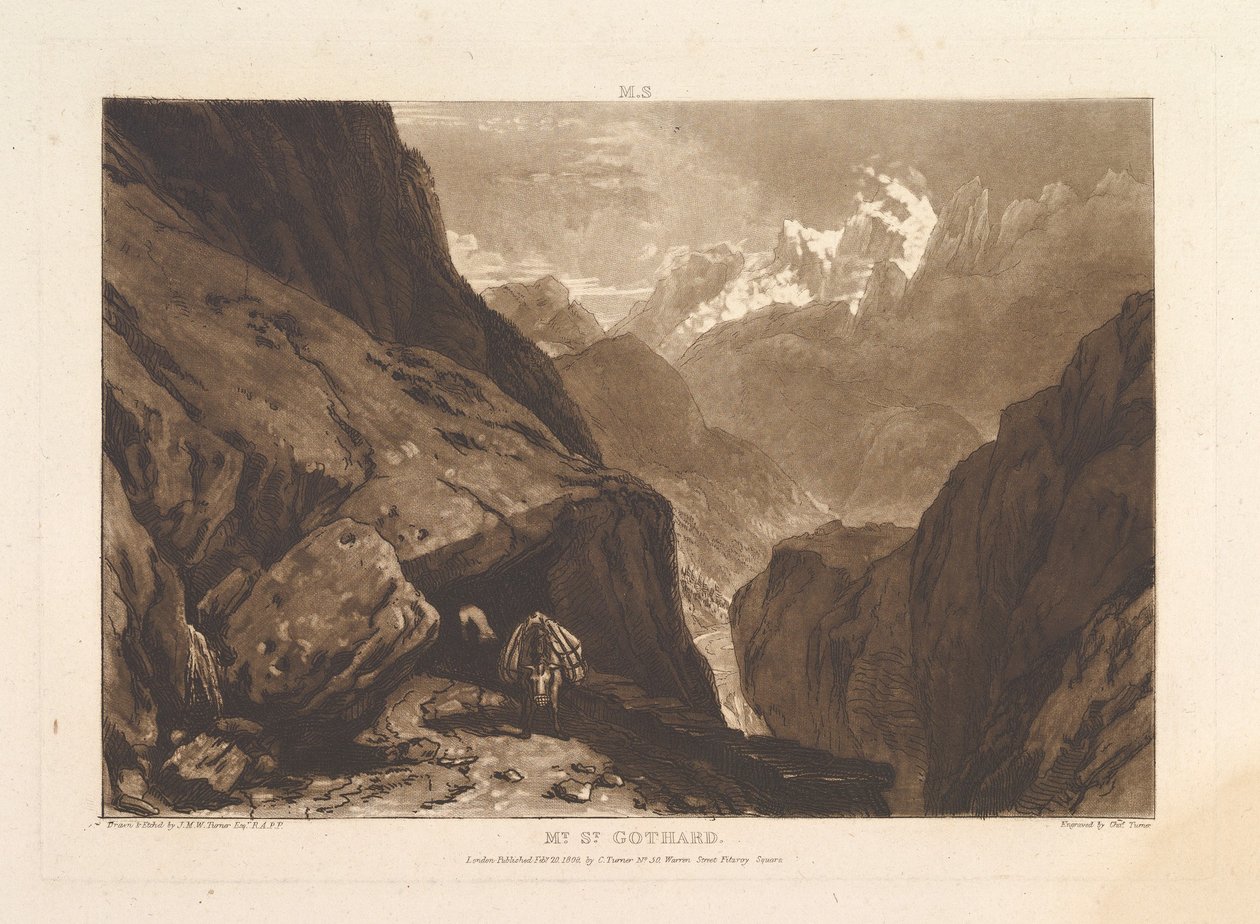 Mt. St. Estudos do Livro de Gothard, Parte 2, placa 9, 20 de fevereiro de 1808. de Joseph Mallord William Turner